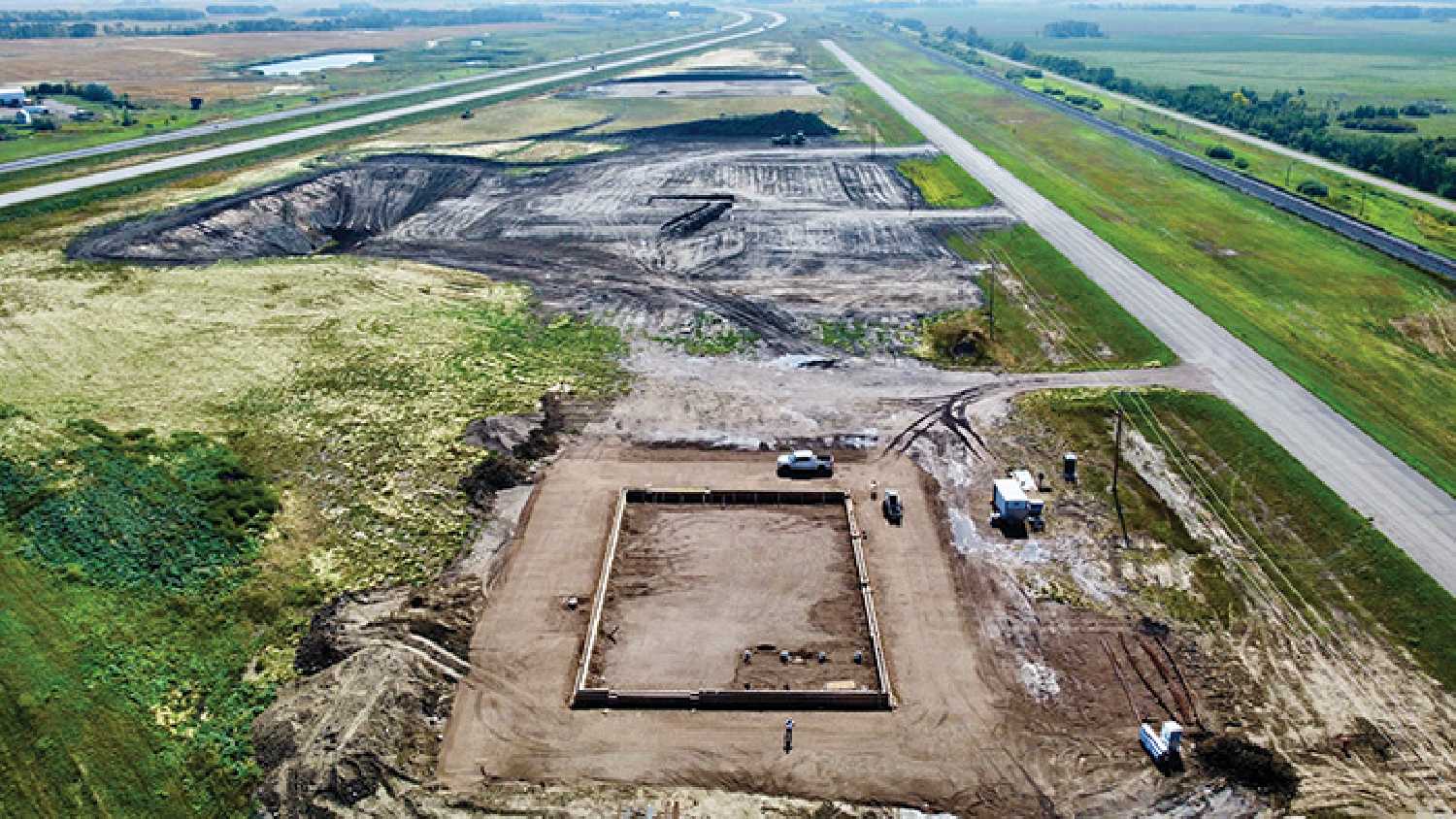 Several construction projects are under way in the RM of Moosomin development just east of town. In the foreground is the new RM shop, beyond that is the site of the Johnston’s Grain building, beyond that is Mantl’s building, and beyond that is Sunny Transport. There are still three lots available in the development.